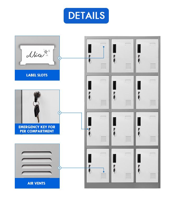 12 Doors Locker Cabinet Steel Storage Cupboard for Home Office School Gym