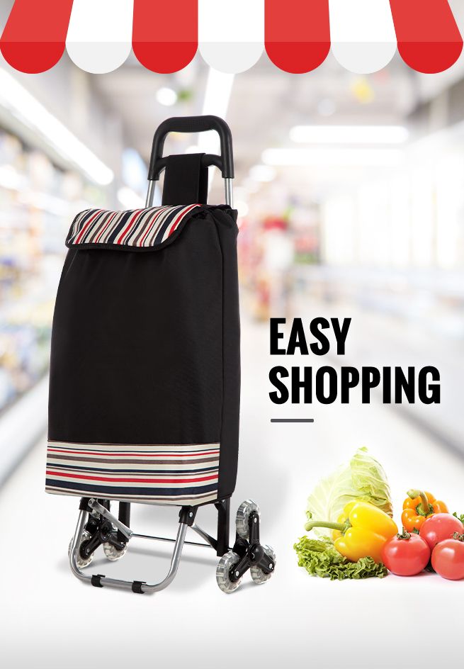 Multi Terrain Aluminium Shopping Trolley Foldable Cart Waterproof Nylon Bag Tri-Wheel Black