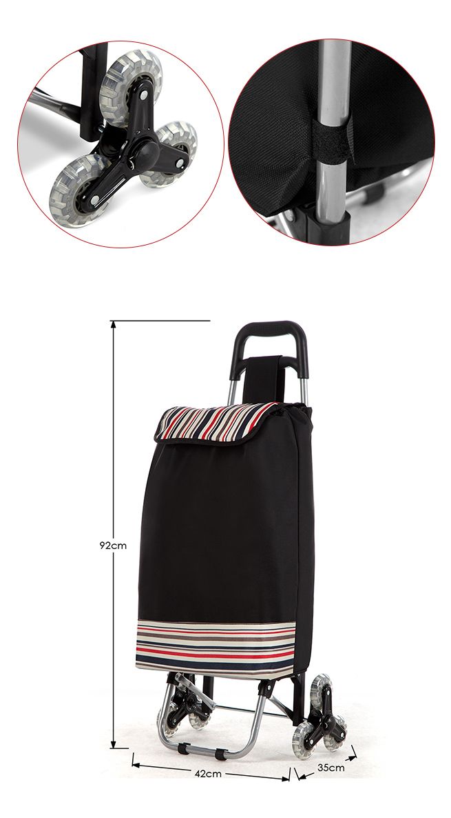 Multi Terrain Aluminium Shopping Trolley Foldable Cart Waterproof Nylon Bag Tri-Wheel Black