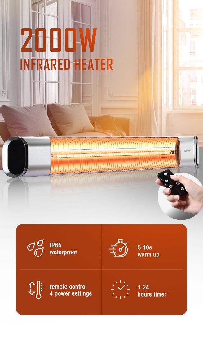 Maxkon 2000W Carbon Fibre Infrared Heater Indoor Outdoor Heater Electric Patio Instant Heater with Remote Control