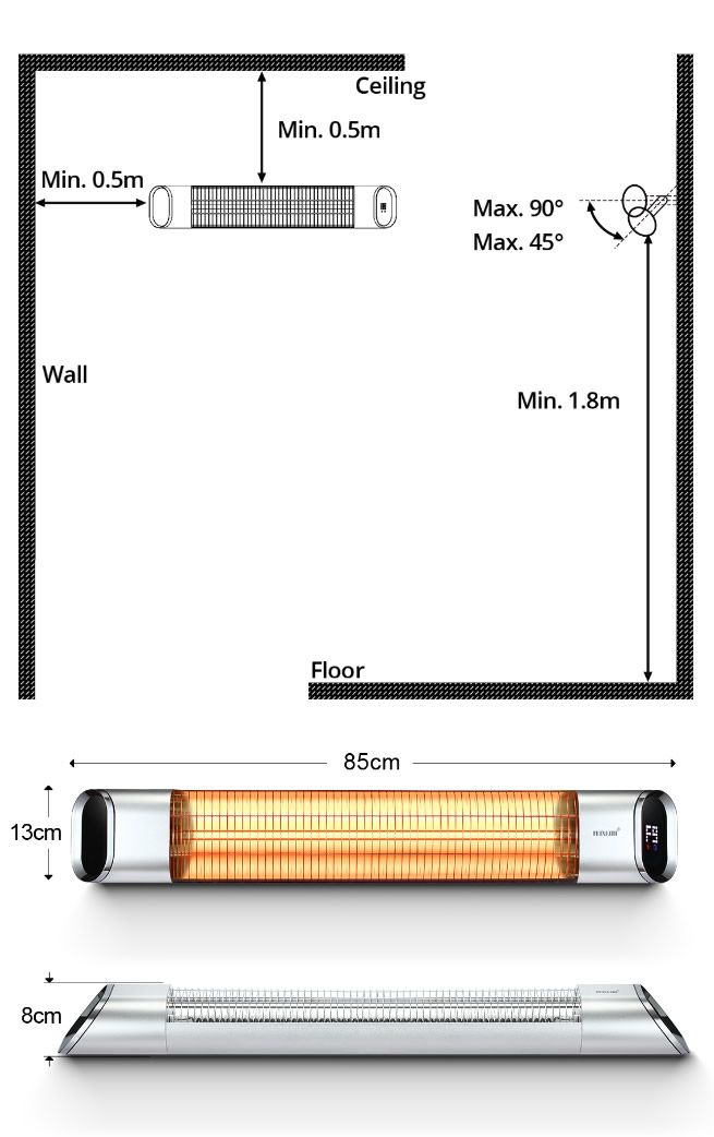 Maxkon 2000W Carbon Fibre Infrared Heater Indoor Outdoor Heater Electric Patio Instant Heater with Remote Control