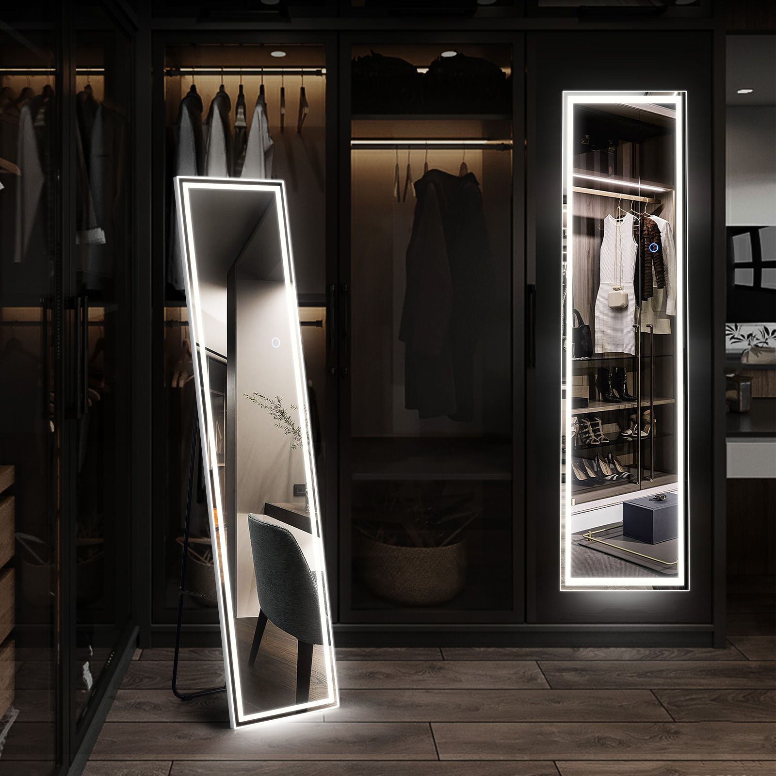 LED Full Length Floor Mirror Free Standing Wall Hanging Hallway Bedroom with Stand and 3 Light Colours