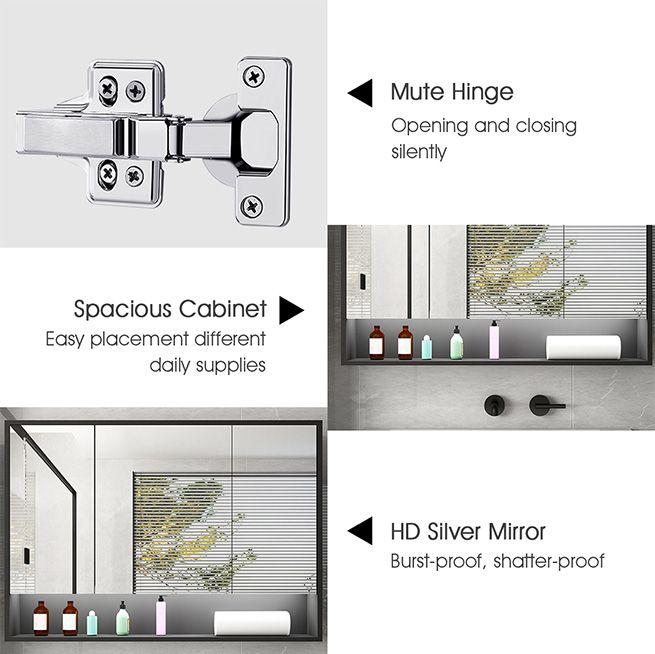 Bathroom Mirror Cabinet Medicine Shaving Shaver Cupboard Wall Storage Organiser Shelves Furniture with LED Lights Doors Black